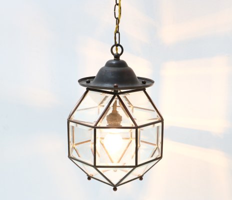 Art Deco Lantern in Brass with Original Beveled Glass, 1920s-MY-1229123