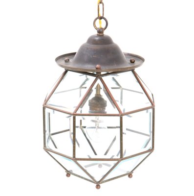 Art Deco Lantern in Brass with Original Beveled Glass, 1920s-MY-1229123