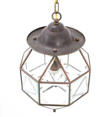 Art Deco Lantern in Brass with Original Beveled Glass, 1920s-MY-1229123