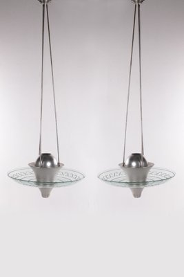 Art Deco Large Hanging Lamps with Cut Glass, England, 1930s, Set of 2-EZZ-1357387