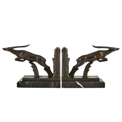 Art Deco Leaping Deer Bookends by Max Le Verrier, 1930s, Set of 2-KTN-1396619