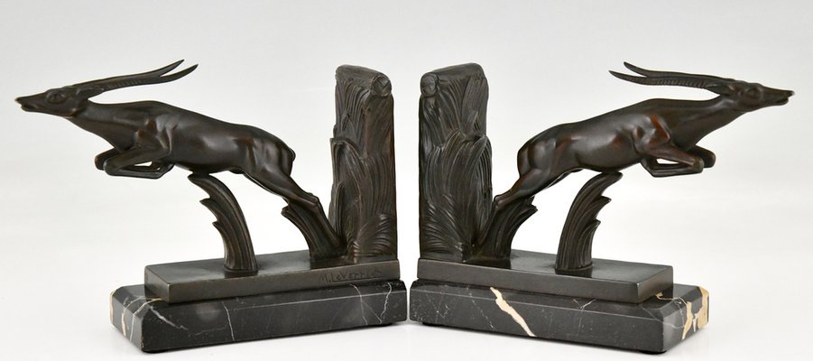 Art Deco Leaping Deer Bookends by Max Le Verrier, 1930s, Set of 2-KTN-1396619