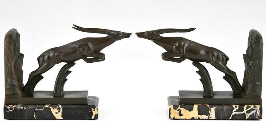 Art Deco Leaping Deer Bookends by Max Le Verrier, 1930s, Set of 2-KTN-1396619