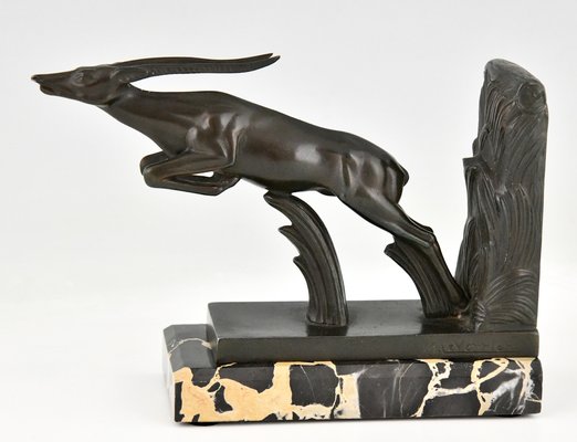 Art Deco Leaping Deer Bookends by Max Le Verrier, 1930s, Set of 2-KTN-1396619