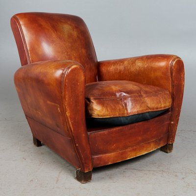 Art Deco Leather Club Armchair, France, 1930s-XHV-1813834