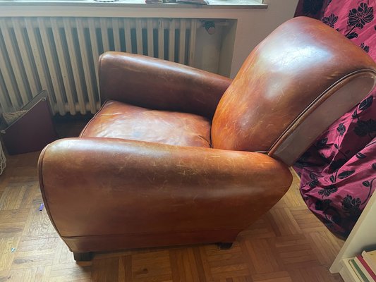 Art Deco Leather Club Armchair, France, 1930s-XHV-1813834