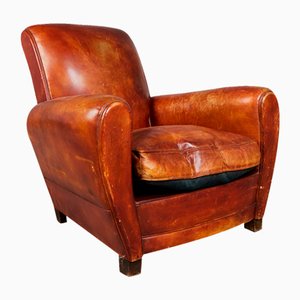 Art Deco Leather Club Armchair, France, 1930s-XHV-1813834