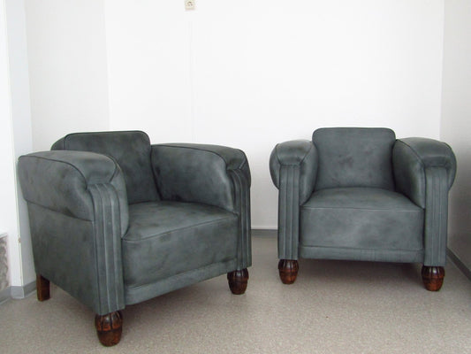 Art Deco Leather Club Chairs, 1920s, Set of 2