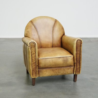 Art Deco Light Cognac Armchair in Leather-HPP-2024315