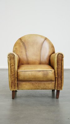 Art Deco Light Cognac Armchair in Leather-HPP-2024315