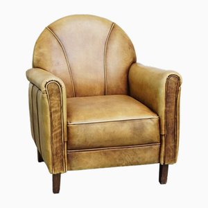 Art Deco Light Cognac Armchair in Leather-HPP-2024315