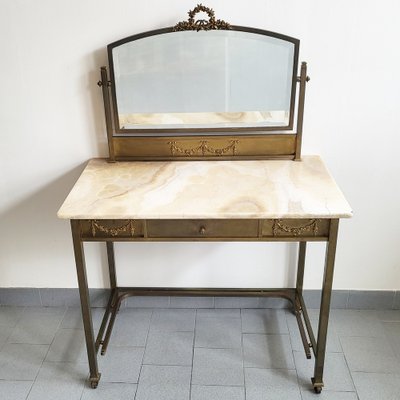 Art Deco Louis XVI French Dressing Table in Marble & Brass, 1930s-CGX-1718380