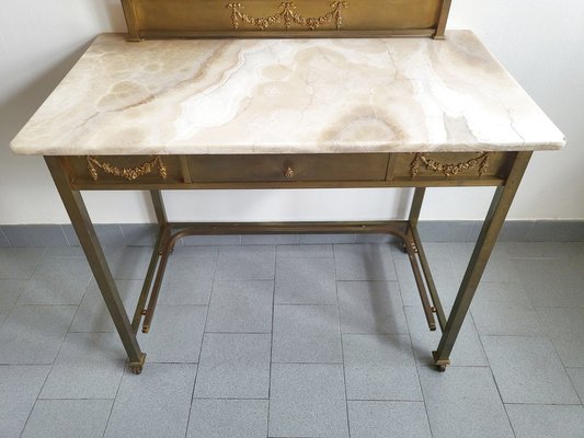 Art Deco Louis XVI French Dressing Table in Marble & Brass, 1930s-CGX-1718380