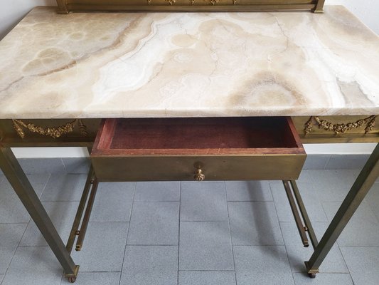 Art Deco Louis XVI French Dressing Table in Marble & Brass, 1930s-CGX-1718380