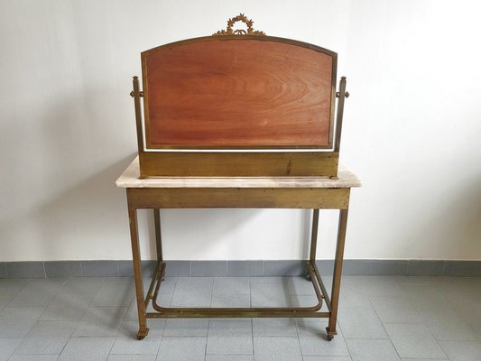 Art Deco Louis XVI French Dressing Table in Marble & Brass, 1930s-CGX-1718380