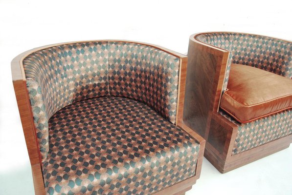 Art Deco Lounge Chairs with Poufs, 1940s, Set of 4-CGZ-1789654