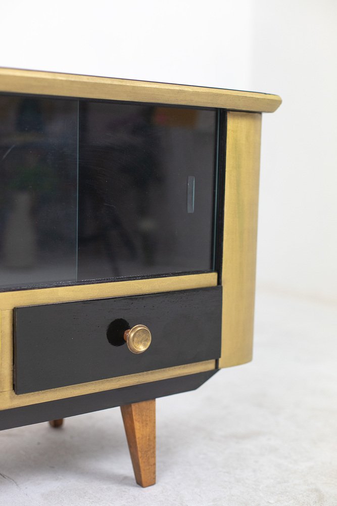 Art Deco Low Cabinet with Glass Sliding Doors, 1920s