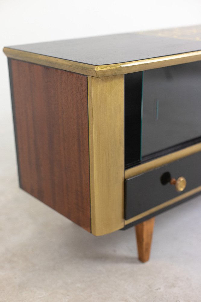 Art Deco Low Cabinet with Glass Sliding Doors, 1920s