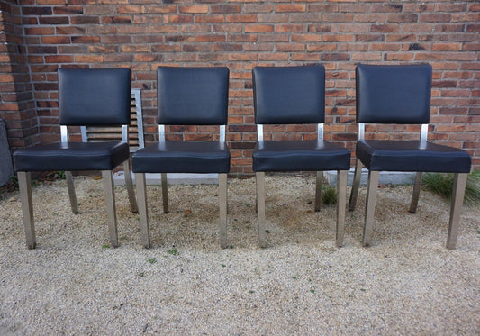 Art Deco Machine Age Industrial Chrome & Leatherette Dining Chairs, 1950s, Set of 4