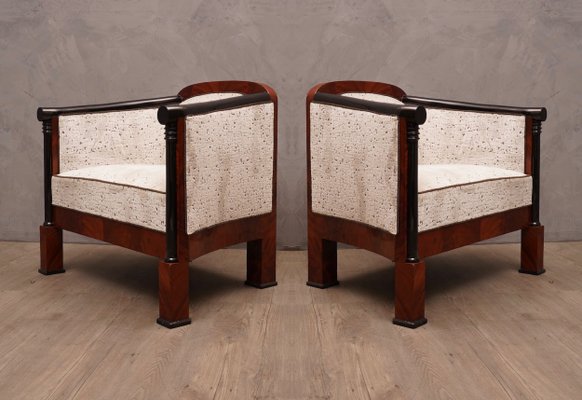 Art Deco Mahogany and White Velvet Armchairs, 1940s, Set of 2-UH-620142