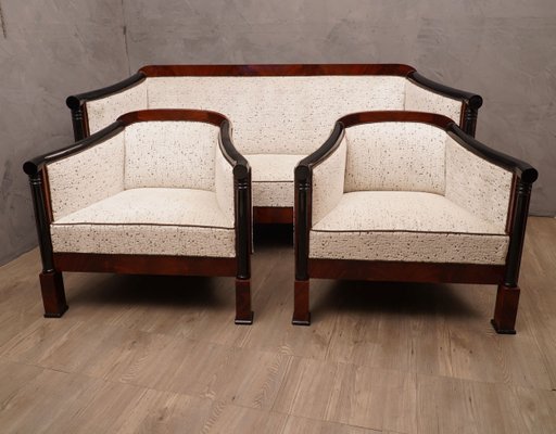 Art Deco Mahogany and White Velvet Sofa, 1940s-UH-620140