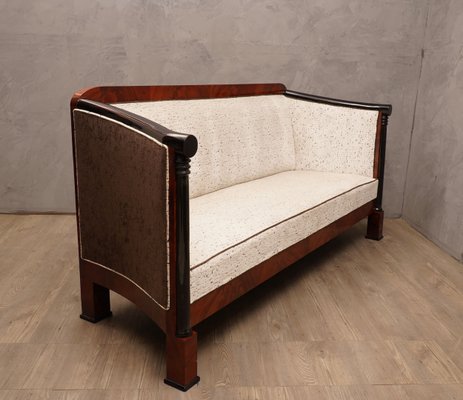 Art Deco Mahogany and White Velvet Sofa, 1940s-UH-620140