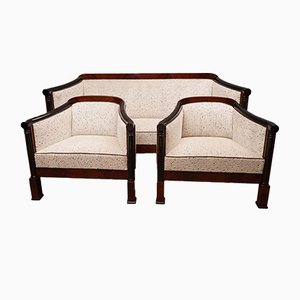 Art Deco Mahogany and White Velvet Sofa, 1940s-UH-620140