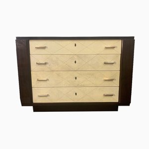 Art Deco Mahogany Chest of Drawers with Parchment Handles, 1940s-IJR-801956