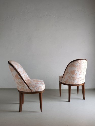 Art Deco Mahogany Curved Back Chairs, France, 1920s, Set of 2