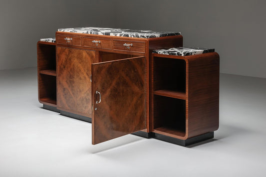 Art Deco Mahogany & Marble Credenza by Charles Van Beerleir, Dutch, 1950s