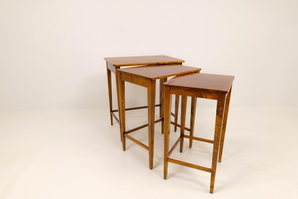 Art Deco Mahogany & Stained Birch Nesting Tables from NK Sweden, 1940s, Set of 3-UYK-1137602