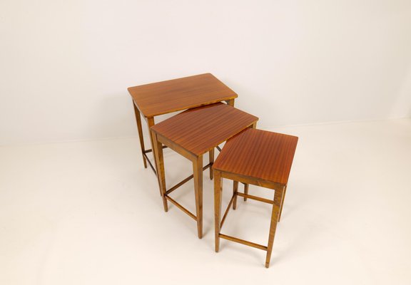 Art Deco Mahogany & Stained Birch Nesting Tables from NK Sweden, 1940s, Set of 3-UYK-1137602