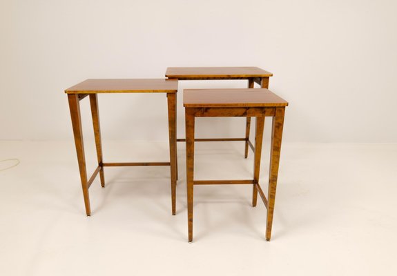 Art Deco Mahogany & Stained Birch Nesting Tables from NK Sweden, 1940s, Set of 3-UYK-1137602