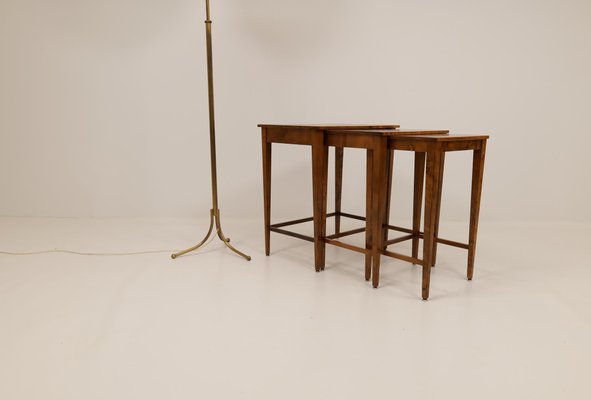 Art Deco Mahogany & Stained Birch Nesting Tables from NK Sweden, 1940s, Set of 3-UYK-1137602