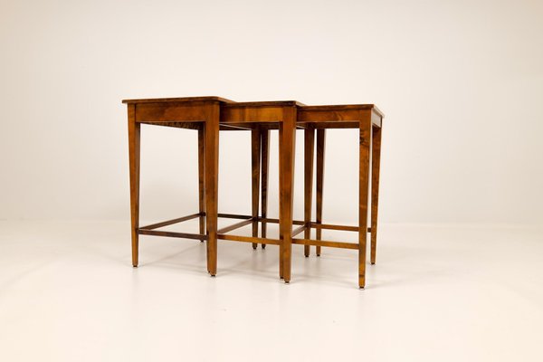 Art Deco Mahogany & Stained Birch Nesting Tables from NK Sweden, 1940s, Set of 3-UYK-1137602