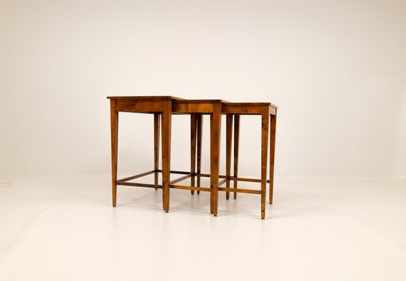 Art Deco Mahogany & Stained Birch Nesting Tables from NK Sweden, 1940s, Set of 3-UYK-1137602