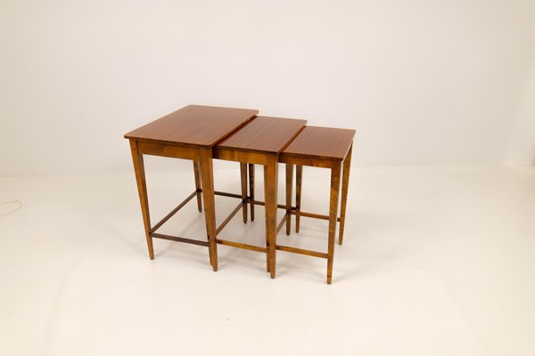 Art Deco Mahogany & Stained Birch Nesting Tables from NK Sweden, 1940s, Set of 3-UYK-1137602