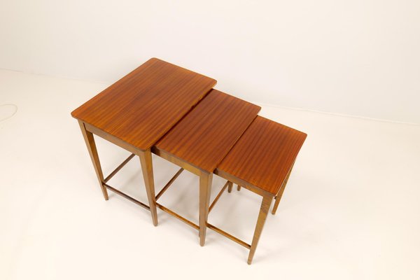 Art Deco Mahogany & Stained Birch Nesting Tables from NK Sweden, 1940s, Set of 3-UYK-1137602