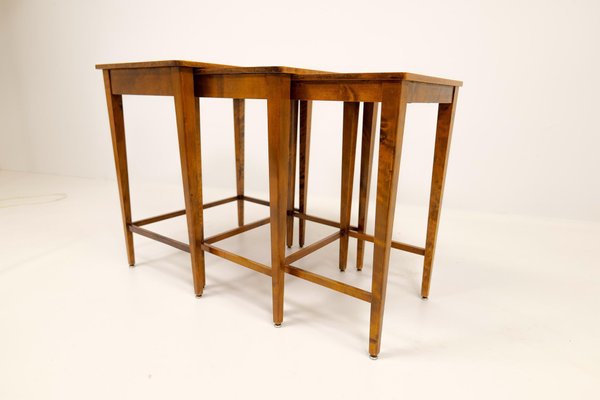 Art Deco Mahogany & Stained Birch Nesting Tables from NK Sweden, 1940s, Set of 3-UYK-1137602