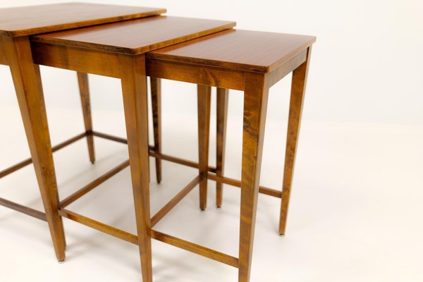 Art Deco Mahogany & Stained Birch Nesting Tables from NK Sweden, 1940s, Set of 3-UYK-1137602