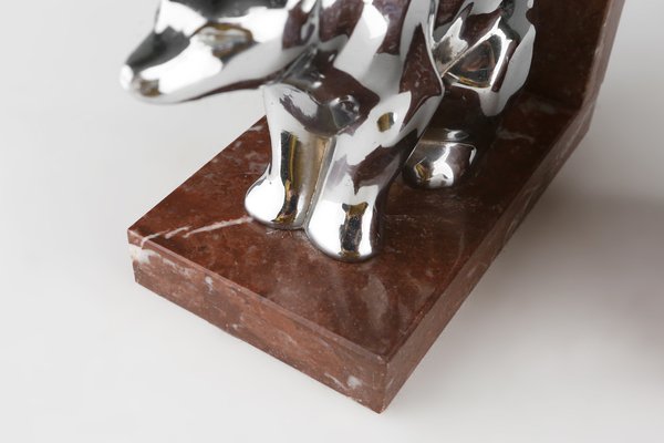 Art Deco Marble and Metal Bear Bookends, 1930s-YSY-1756366