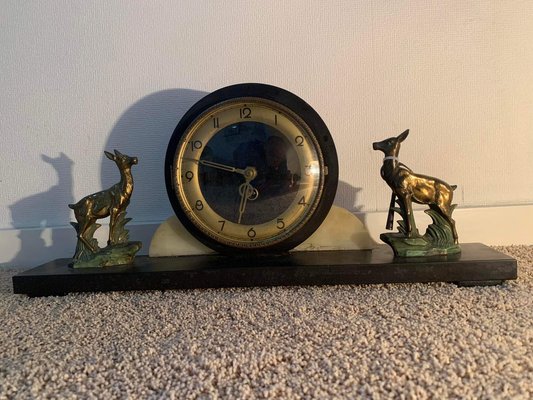 Art Deco Marble, Bronze and Brass Clock on a Chest of Drawers, 1930s-WQQ-1311933