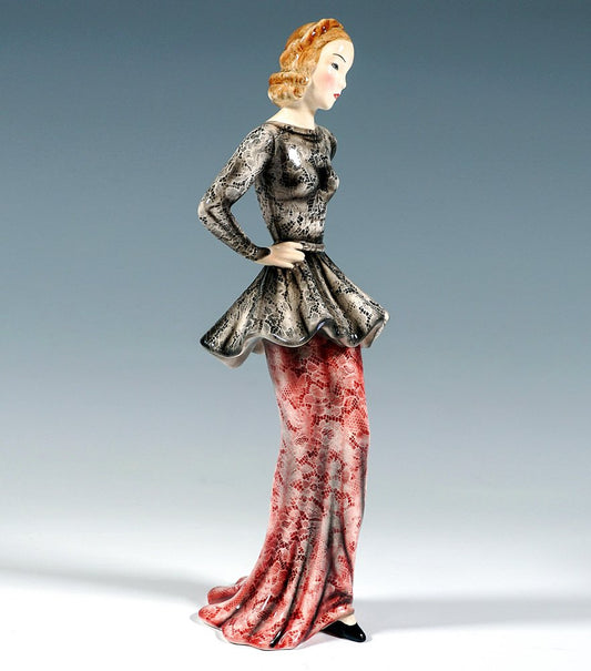 Art Deco Marlene Dietrich Fashion Lady Figurine by C. Weiss for Goldscheider, Vienna, Austria, 1937