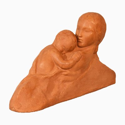 Art Deco Maternity Sculpture in Terracotta by Gennarelli, 20th Century-YVI-980323