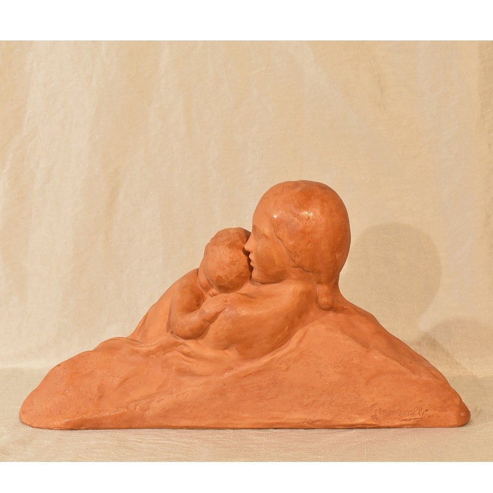 Art Deco Maternity Sculpture in Terracotta by Gennarelli, 20th Century