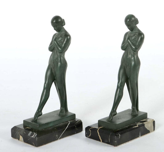 Art Deco Meditation Bookends by Pierre Le Faguays for Max Le Verrier,1930s, Set of 2