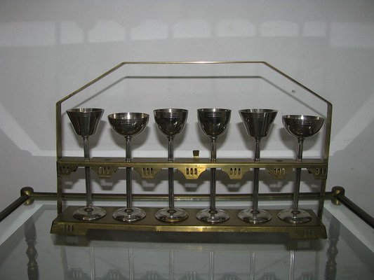 Art Deco Metal Liqueur Glasses, Set of 6-SZW-1178557