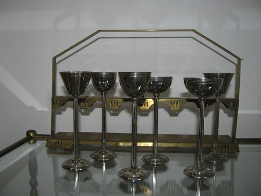 Art Deco Metal Liqueur Glasses, Set of 6-SZW-1178557