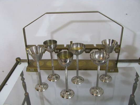 Art Deco Metal Liqueur Glasses, Set of 6-SZW-1178557