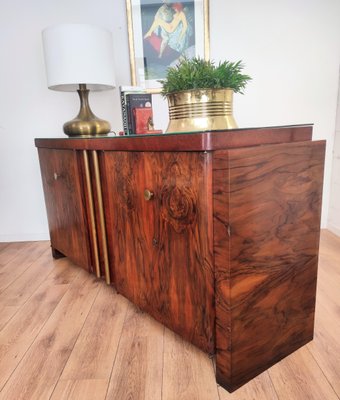 Art Deco Mid-Century Modern Italian Walnut Burl Brass Sideboard Credenza by Paolo Buffa, 1940s-EUP-1151578